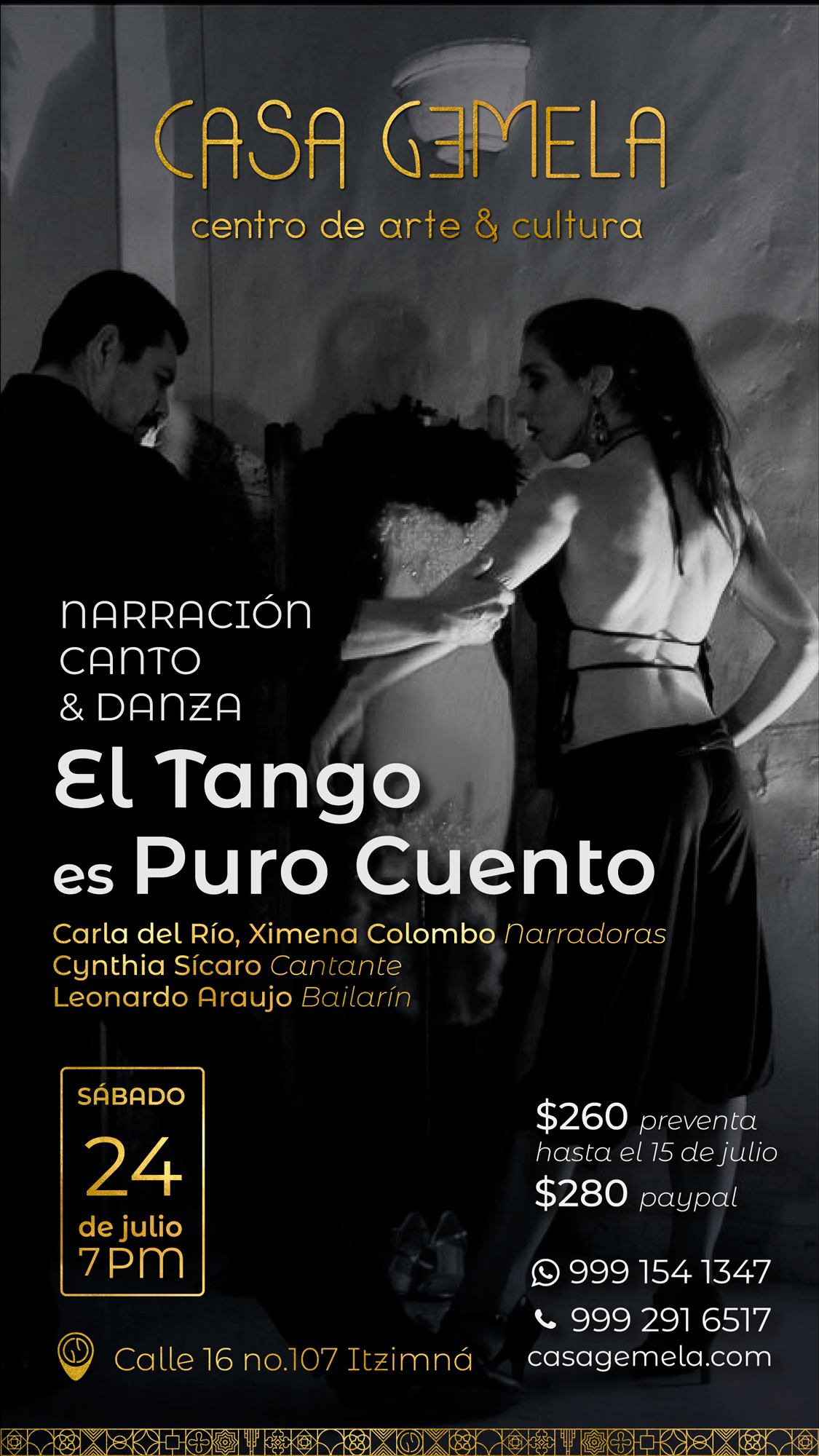 <span class='spanish'>Narración, canto & danza <br/> El tango es puro cuento</span><span class='english'>Narration, song & dance <br/> tales of tango</span>